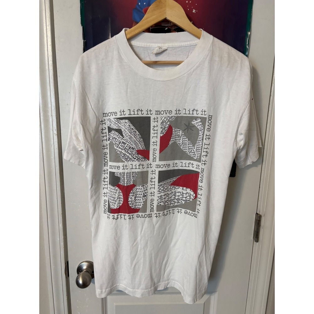 Vintage Silver Screen Move It Lift It Graphic T-Shirt White OSFA 90s USA Made